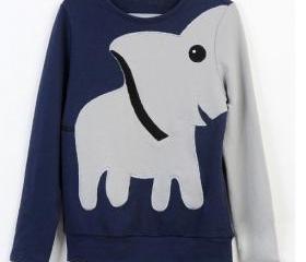 Elephant Pattern Round Neck Hoody Tee--size M